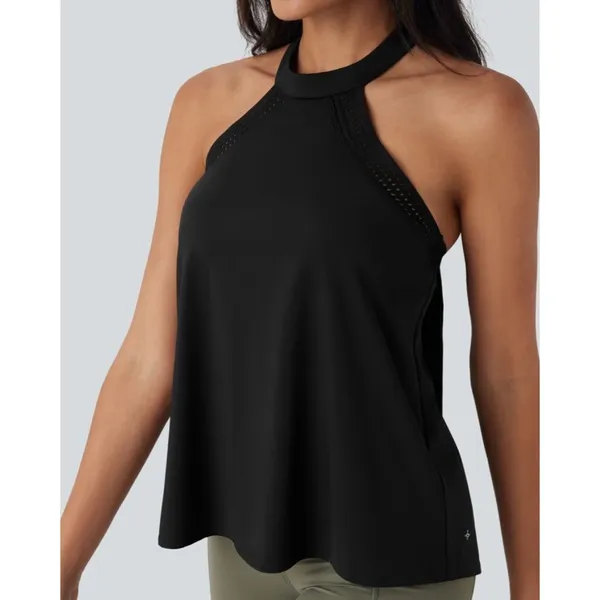 NWT Halara SoftlyZero™ Airy Halter Draped Cool Touch Yoga Top-UPF50+‎ Black Sz M - Image 4