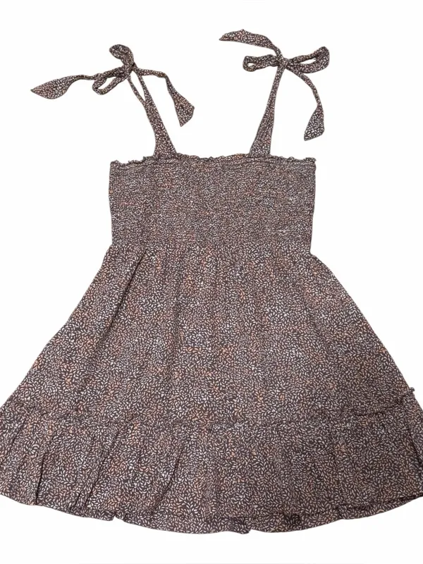 Aerie Boho Smocked Brown Ditsy Floral Tie-Strap Mini Dress M - Image 3