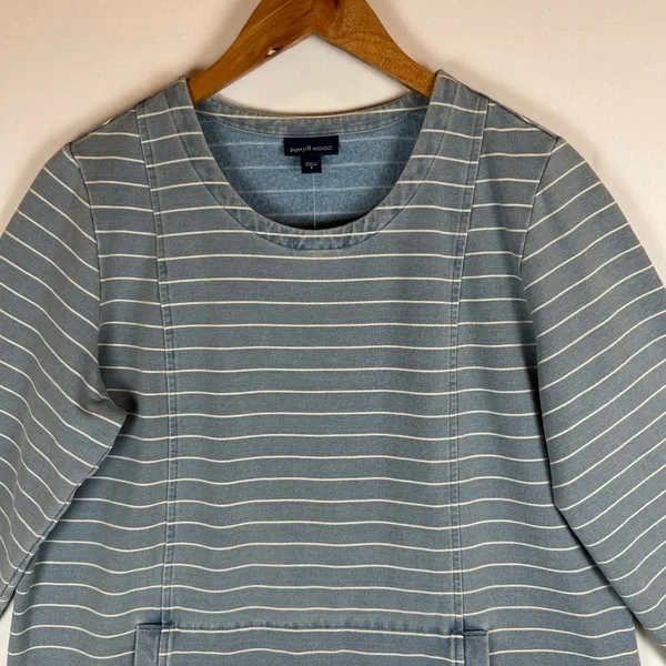 J. Jill Pure Jill Indigo Blue Striped Tunic Sweatshirt Kangaroo Pocket Small NEW - Image 7