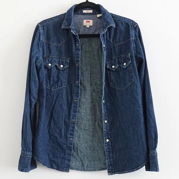 Levi's Western Dark-Wash Denim Slim Fit Snap Button Down Top Size S - Image 2