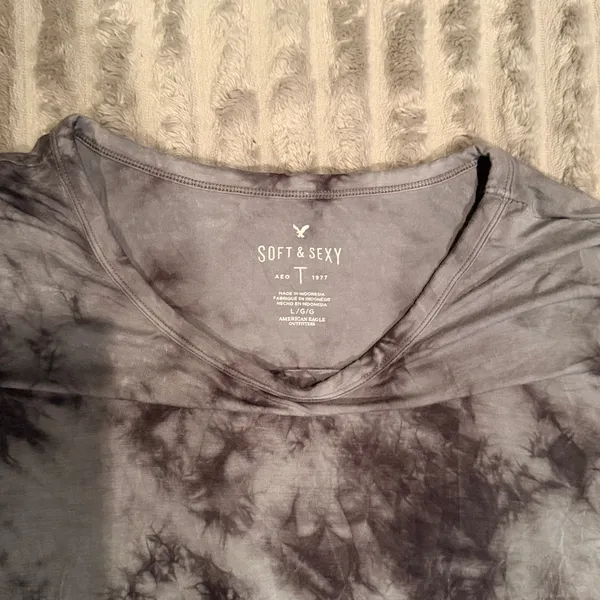 American Eagle‎ Soft & Sexy Grey Tie Dye Long Sleeve Top L - Image 3