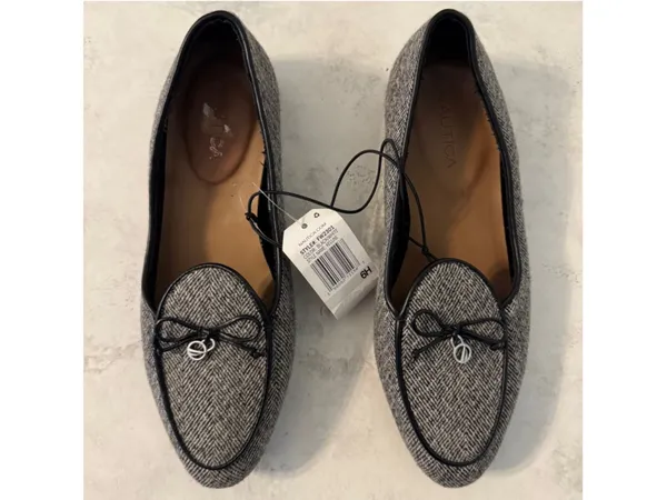 NWT Women's Nautica Kelline Loafers Size 6 Black/White Herringbone Tweed - Image 2