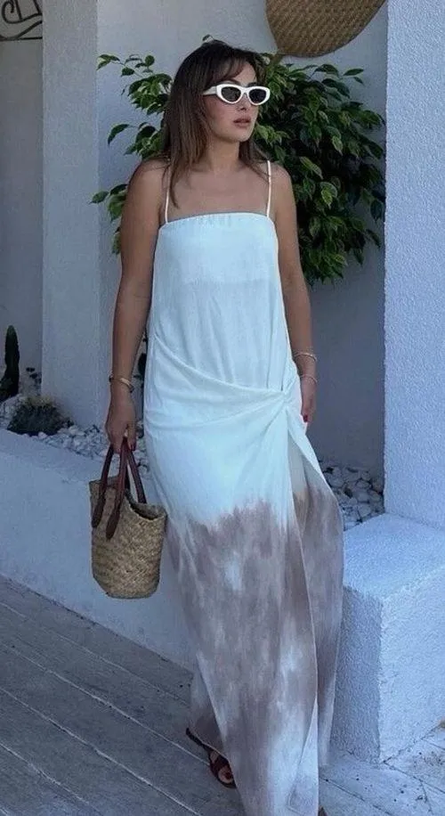 Zara NWT ombré tie dye beige brown white midi maxi dress with side slit - Image 7