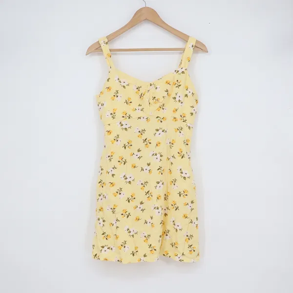 Old Navy Yellow Floral Rayon Mini Sundress Smocked Back Medium - Image 2