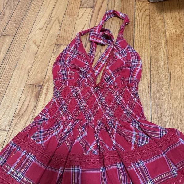 Loveshackfancy‎ NWT Deanna Halter Dress in Cherry Red Tartan Plaid Size XS - Image 4