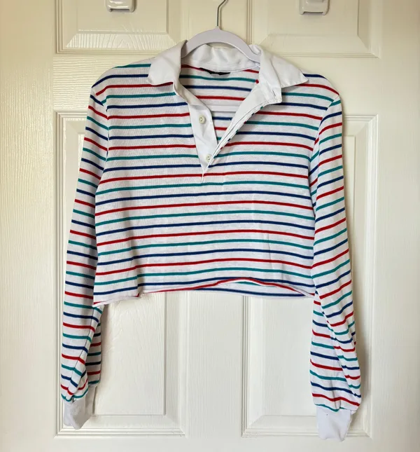 Vintage Striped Cropped Long Sleeve Top - Image 2
