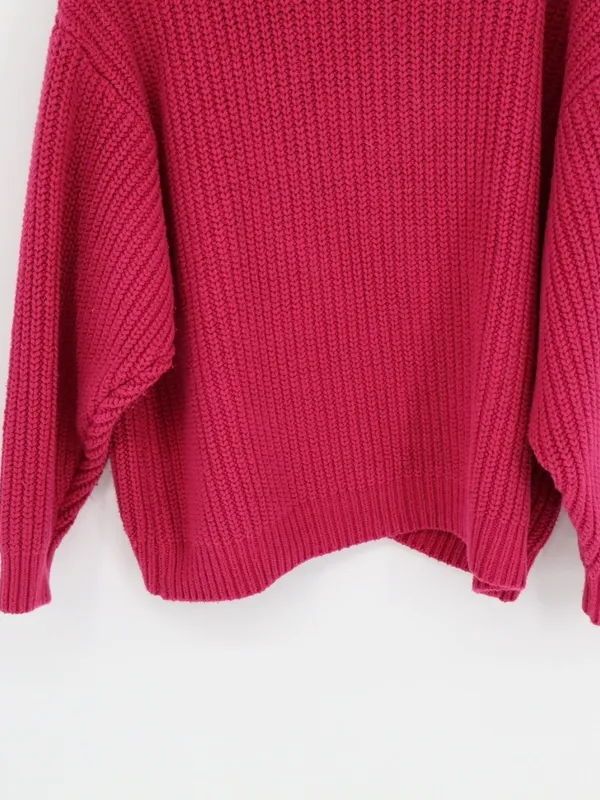 Free People Oversized Cowl Neck Sweater Fuchsia Pink Chunky Knit Slouchy Medium - Image 12