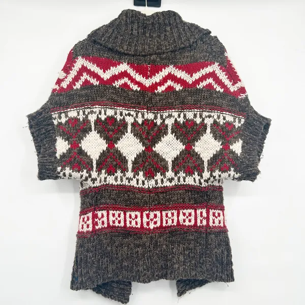 Abercrombie & Fitch Womens Brown Y2K Fair Isle Cabincore Chunky Knit Cardigan XS - Image 8