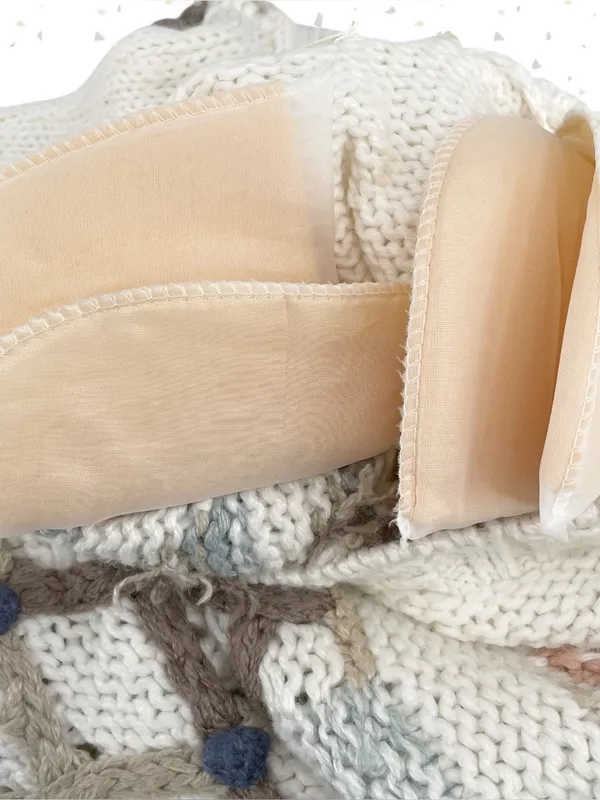 Vintage Winter Sweater Chunky Hand Knit Texture Oversized Boxy Cream Tan Size M - Image 5