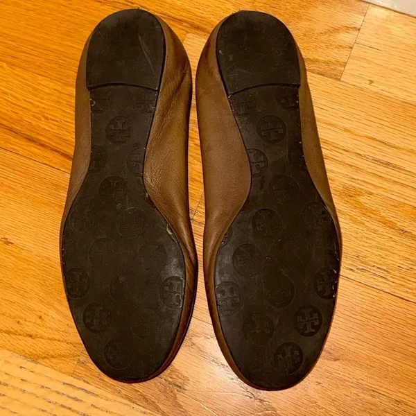 TORY BURCH Minnie Ballet Flats Medallion Leather Brown size 7‎ - Image 3