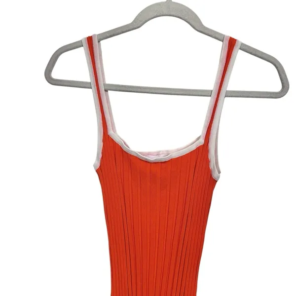 Solid & Striped Womens Sz S Orange Kimberly Rib Knit Tank Midi Dress Side Slit - Image 4
