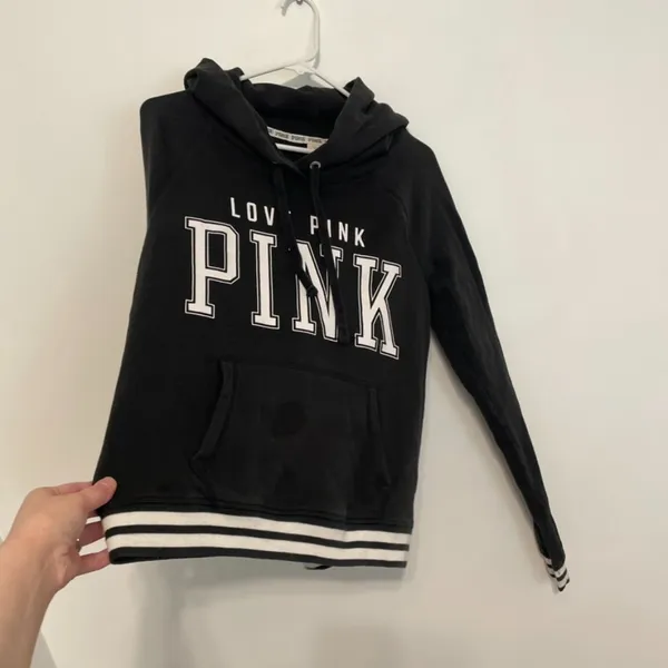 VS PINK VICTORIA'S SECRET Perfect Pullover Black White Logo Hoodie Sweatshirt M - Image 9