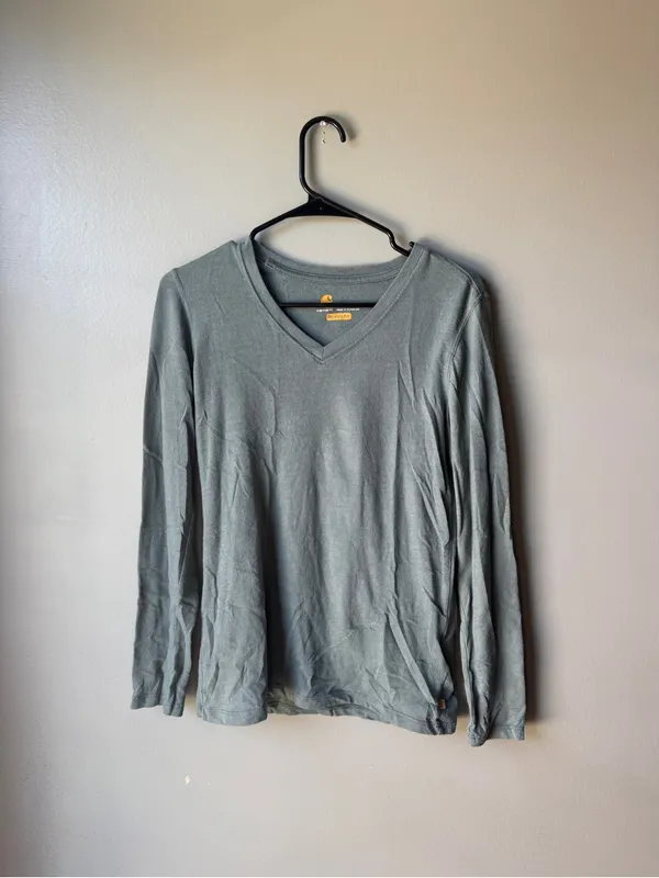 Carhartt Relaxed Fit Long Sleeve V-Neck Shirt Women’s XS Gray Blue - Image 2