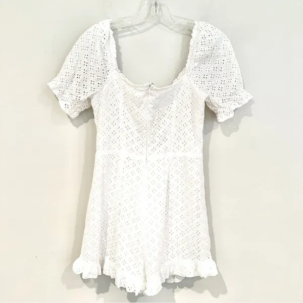 Missguided Eyelet Shorts Romper Women's 6 White‎ Back Zip Fully Lined Tie Front - Image 8
