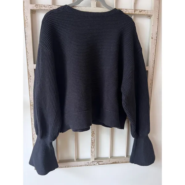 Anthropologie Maeve‎ Black Ribbed Knit Pullover Sweater Bell Sleeve Size Medium - Image 6