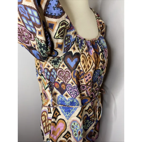 NEW FARM RIO Cream Hearts Ikat Puff Sleeve Dress Sz Small‎ - Image 6
