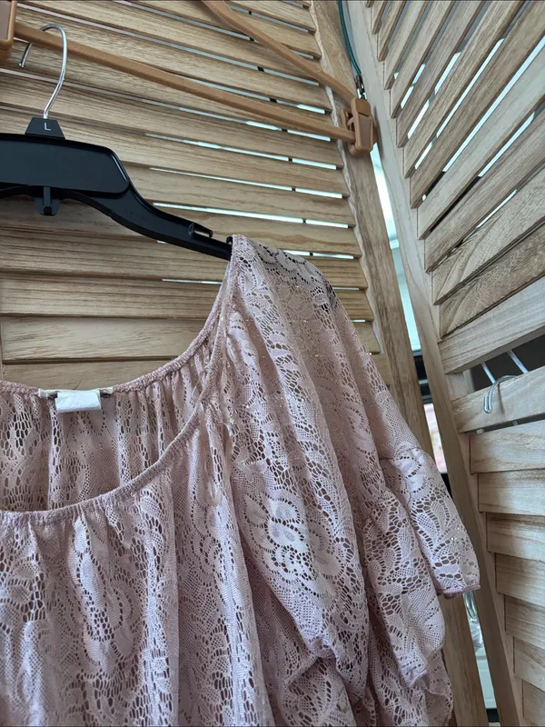 Pretty Good Dusty Pink Lace Peasant Blouse Large - Image 2