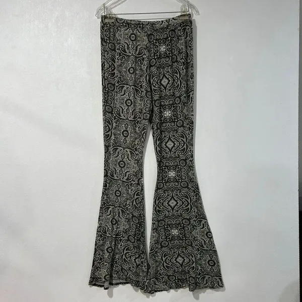 Abercrombie & Fitch Paisley Flare Pants Gray Green Boho Bell Bottom Women’s Larg - Image 2
