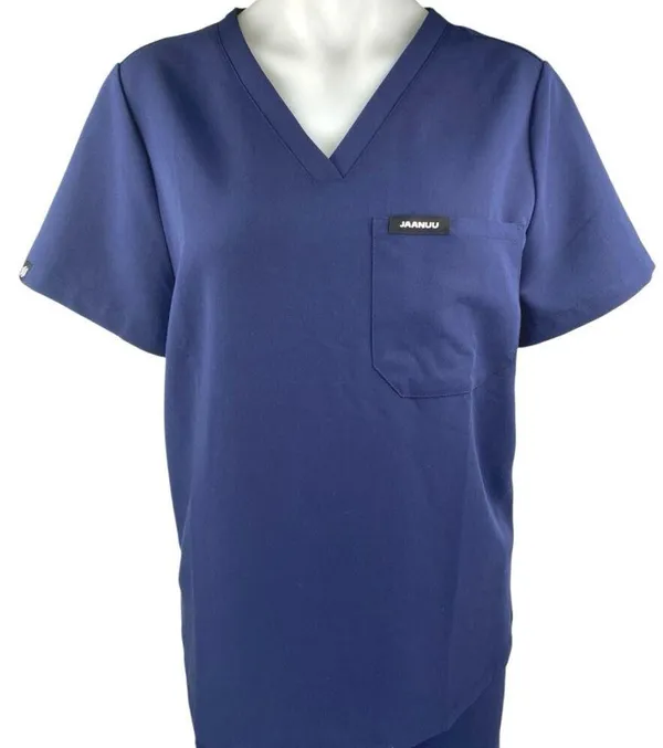 Jaanuu Women's Blue Short Sleeve Pocket Medical Scrub Pants 2 Pc Set Size M - Image 3