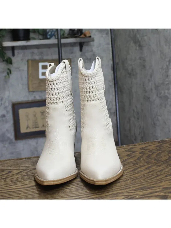 NWT DV Dolce Vita Leather Pull-On Pointed Toe Western Booties Ivory Off White 8M - Image 8