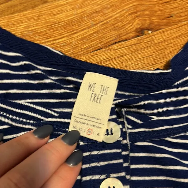 Free People Women’s Medium Striped Blue White Linen Button Oversized Top Shirt - Image 7