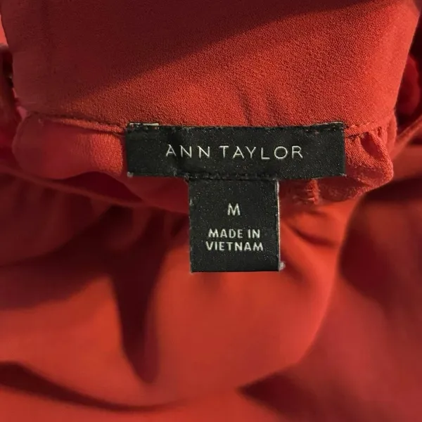 Ann Taylor Size M Blouse Top Ruffles Semi Sheer Short Sleeves Mockneck - Image 4