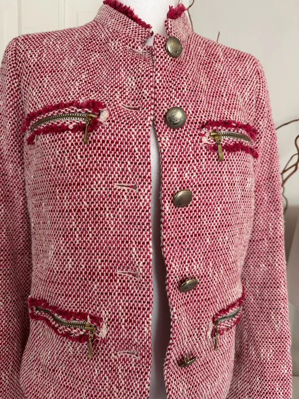 Zara Pink Tweed Fringe Blazer Jacket Size Medium - Image 4