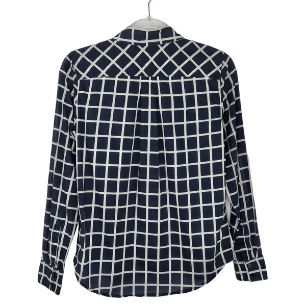 Tommy Hilfiger Navy Blue Grid Block Checkered Button Down Shirt Women's Small - Image 3