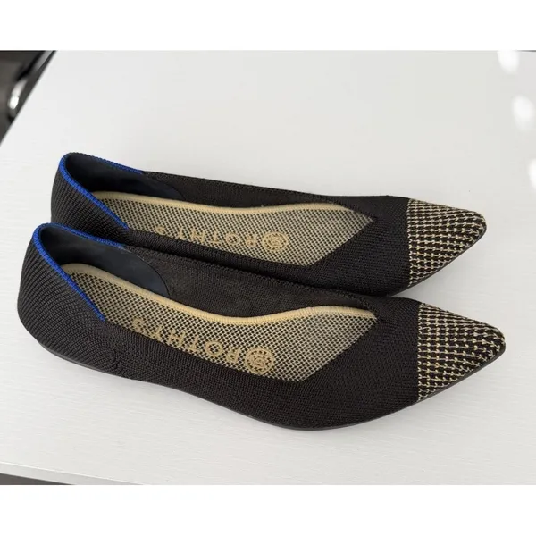 Rothy's The Point Black/Gold Embroidered Cap Toe Flats Women's Size 6 Retired - Image 9