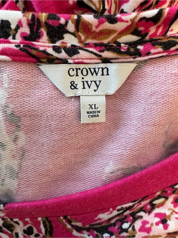 Crown & Ivy Pink Paisley Printed Prairie Ruffle Hem Long Sleeve Mini Dress Sz XL - Image 4
