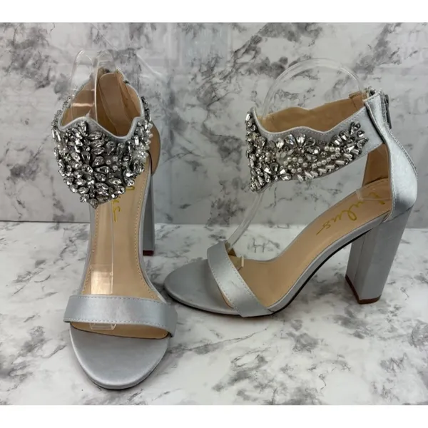 *Lulus Dannah Embellished Silver Ankle Strap Wedding Bride Prom Party - Image 4