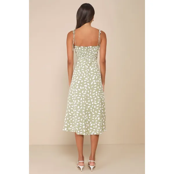 NWT Lulus Party in Paris Sage Green Print Tie-Strap Midi Dress Bohemian Size XL - Image 4