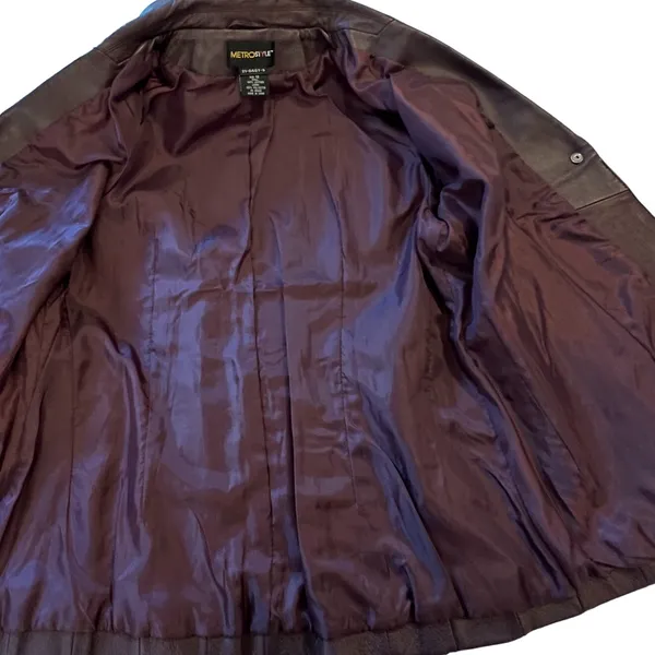 Metrostyle Leather Jacket Womens Size 12 Burgundy Lined Button Front Classic Red - Image 8