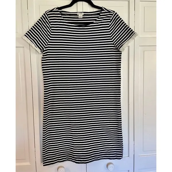 J. Crew striped ruffle sleeve shirt sleeve dress medium - Image 3