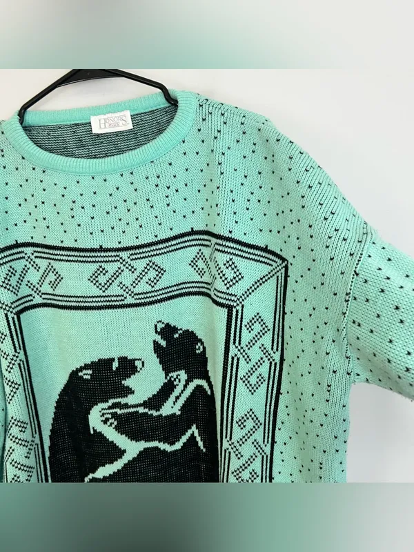 Vintage Honors Plus Teal Blue/Black Crewneck Bears and Polka Dot Sweater Size XL - Image 6