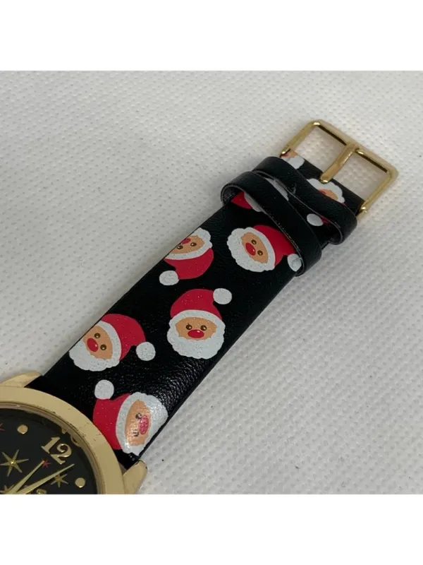 Geneva Women’s gold tone quartz watch 36mm black dial leather band running - Image 4