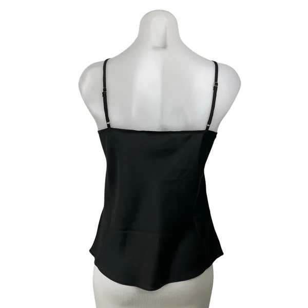 Lulus Women's Black Silky Satin Lace Trim Cowl Neck Sleeveless Cami Tank Top XL - Image 4