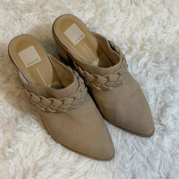 Dolce Vita Braided Tan Mule Heels Womens 9 Beige Pointed‎ Toe Block Heel Slip On - Image 5