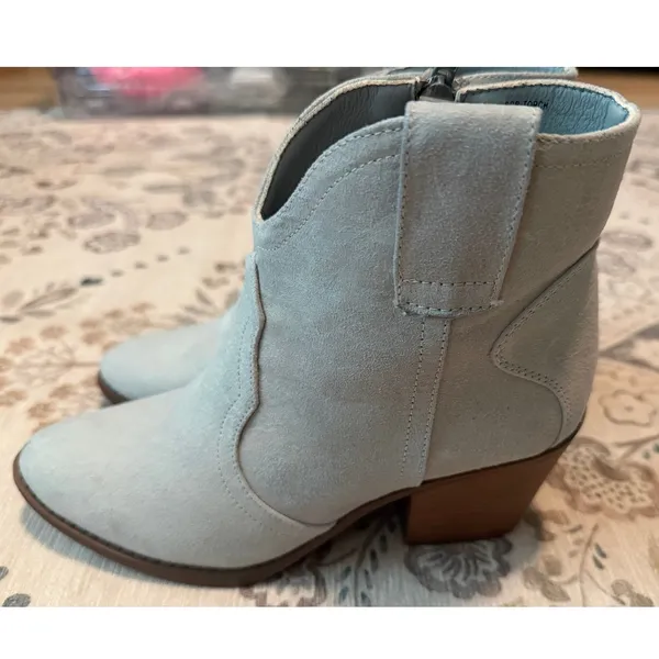 Sugar Torch Western Ankle Boots Light Blue Faux Suede Cowgirl Booties Size 6.5 M - Image 3