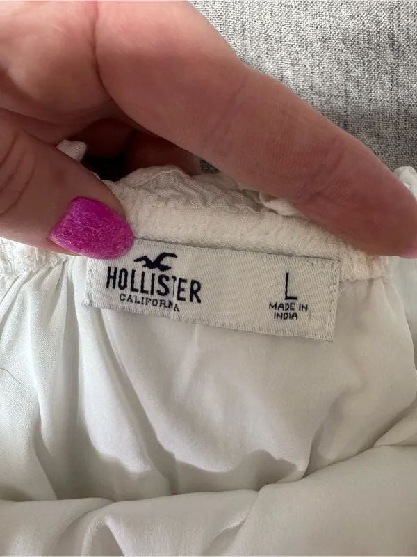 Hollister White Crop Top Puff Sleeves Smocked Ruffled Square Neckline Large - Image 7