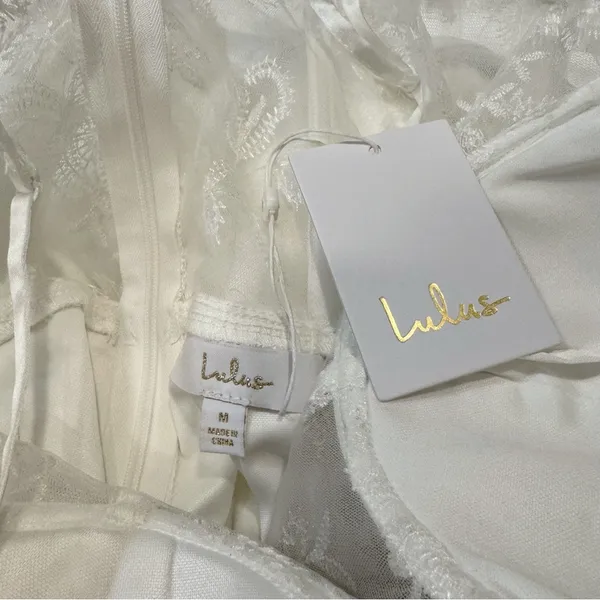 Lulus Iconic Adoration White Satin Peplum Sheer Bustier Maxi Dress Size M - Image 5