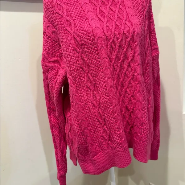 J.Crew Pink Cable Knit Sweater Cozy Barbiecore Clueless Aesthetic Women’s L - Image 3