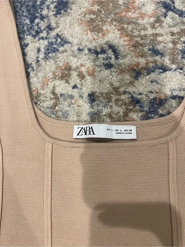 ZARA Beige Square-Neck Ribbed Crop Top - Image 2