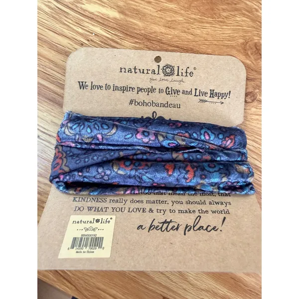 Natural Life Velvet Boho Bandeau Floral Paisley Multi-Way Headband Blue One Size - Image 2