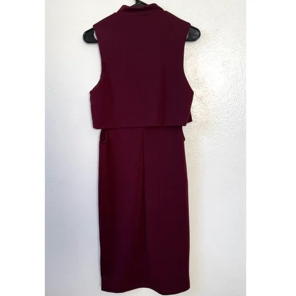 AUW Burgundy High Neck Sleeveless Cutout Side Bodycon Dress Womens Medium Cocktail - Image 5