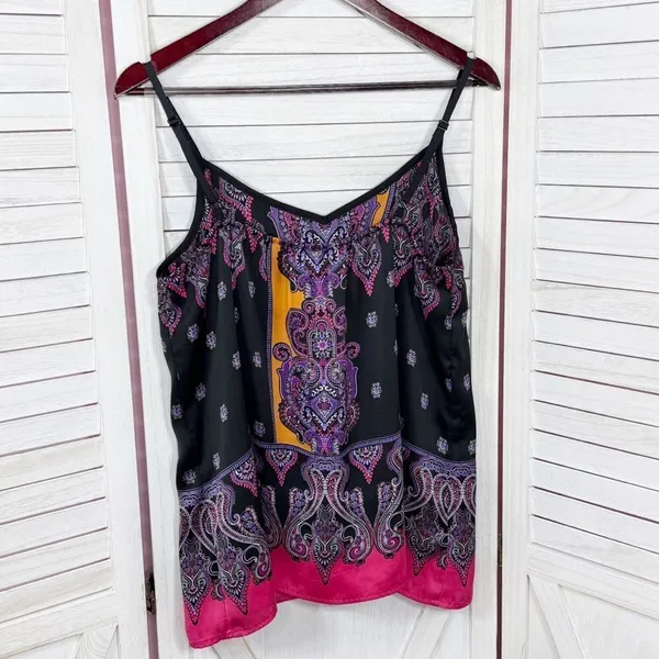 Express Damask Paisley Satin Camisole Tank Top Black Pink Multi Large Y2K‎ Boho - Image 8