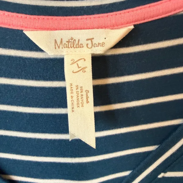 Matilda Jane Blue White Striped V-Neck Maxi Pocket Size L Cozy Beach Lounge‎ - Image 2