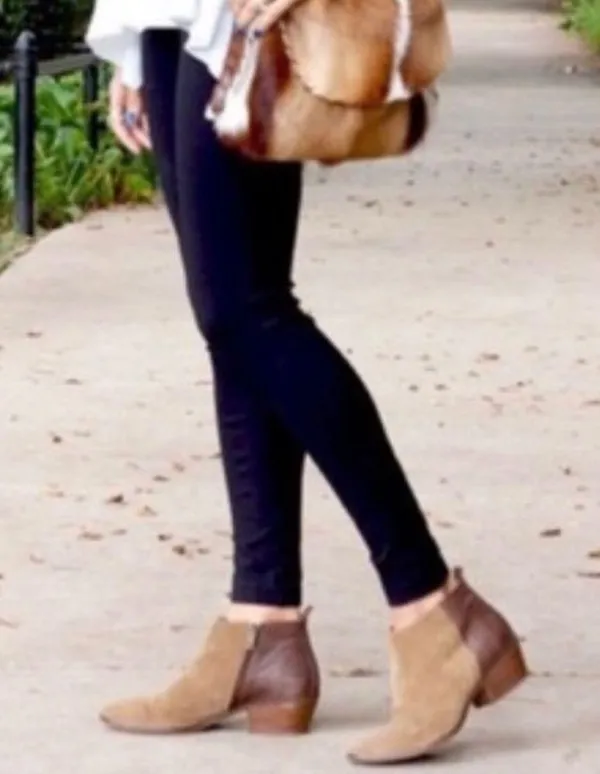 Madewell Cait Two Tone Leather Suede Zip Up Ankle Boots 7.5 Brown - Image 3