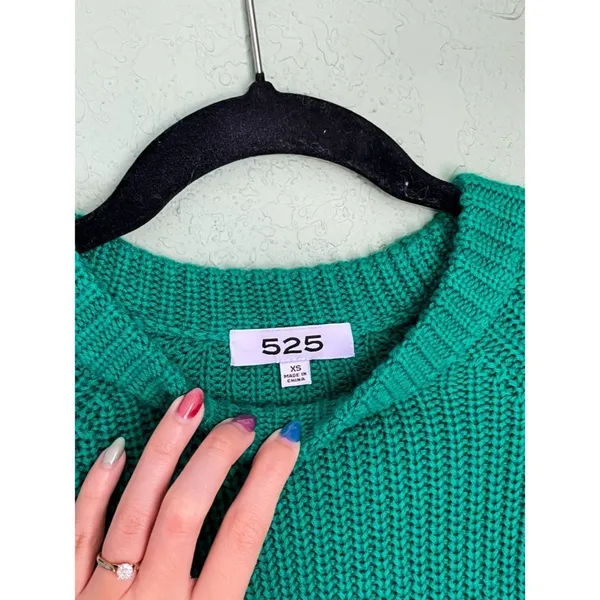 525 America Chunky Cable Knit Crewneck Sweater Size XS Green - Image 3