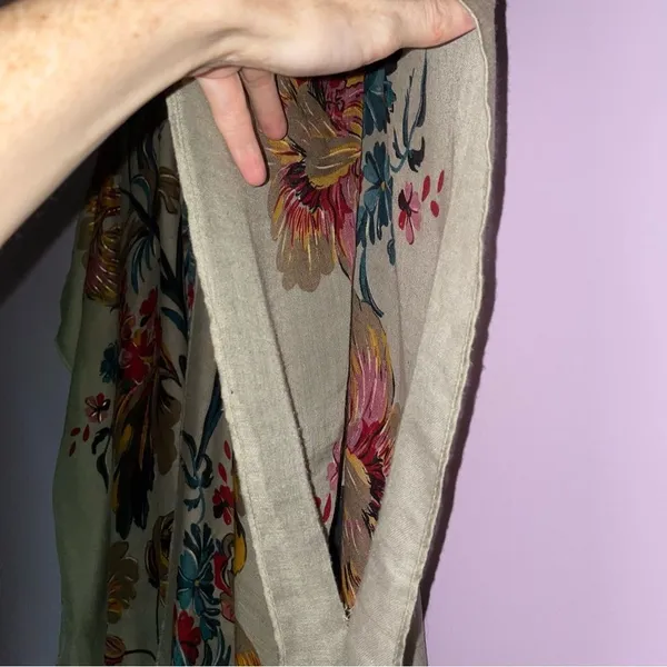 Tan Boho Floral Ruana Longline Shawl Lightweight Wrap - Image 4